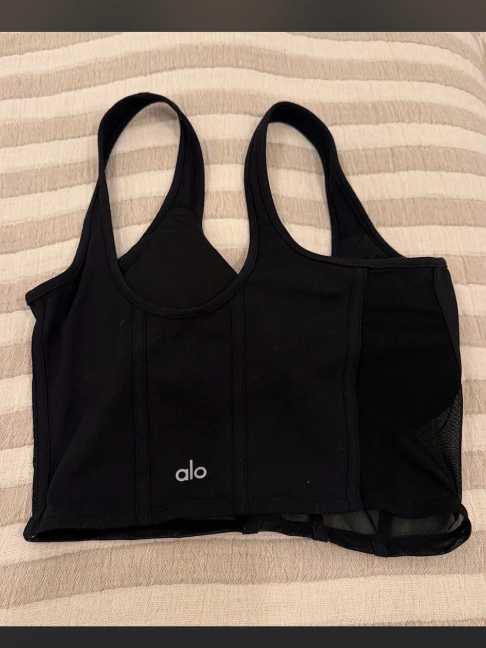 ALO Yoga Black Airbrush Mesh Corset Crop Tank M